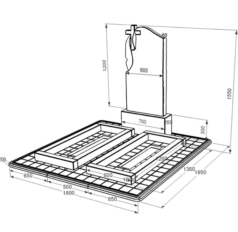 Розміри Гранітний пам'ятник сімейний подвійний із чорного граніту Коростишів з хрестом та плащаницею різьблений к14-kor-npf-120-60-08-142-pbd3