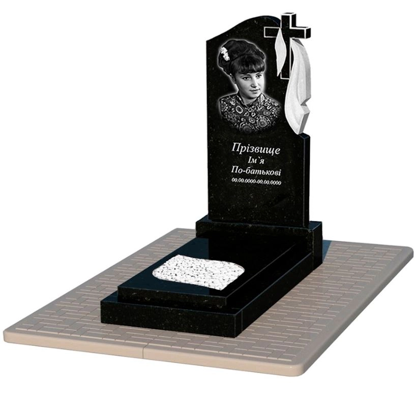 Основное Памятник из гранита с листом резная работа одинарный из черного гранита Коростышев к13-kor-pf-100-50-08-142-r-pbd2