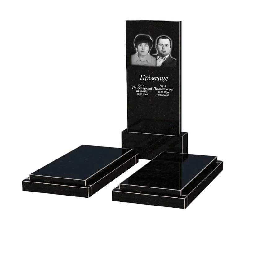 Основне Пам'ятник із граніту сімейний подвійний із чорного граніту Коростишів без різьблених робіт к21-kor-npf-120-60-08-001