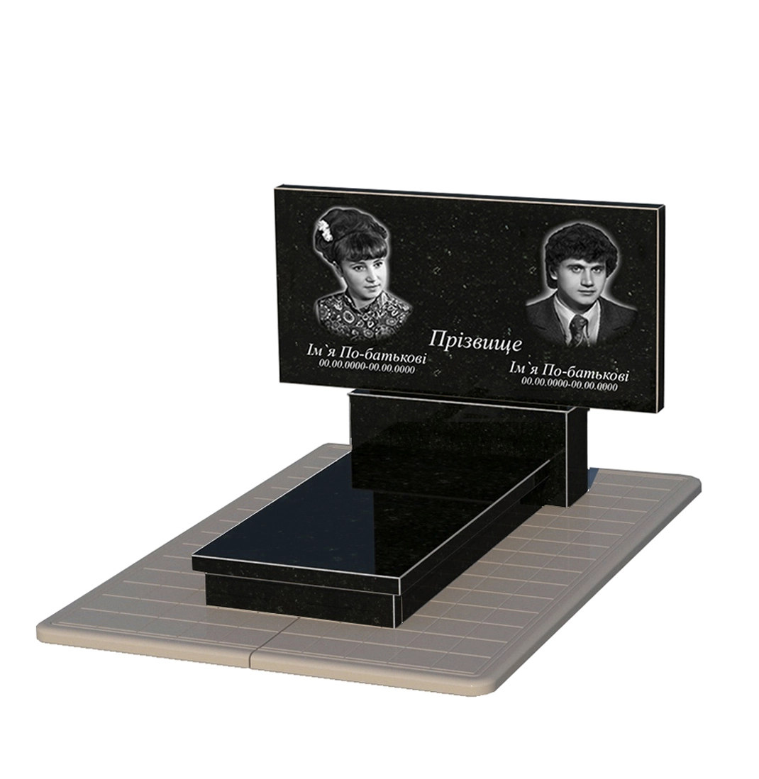 Основне Гранітний пам'ятник подружжю подвійний із чорного граніту Коростишів без різьблених робіт к10-kor-npf-60-120-08-001-pbd3