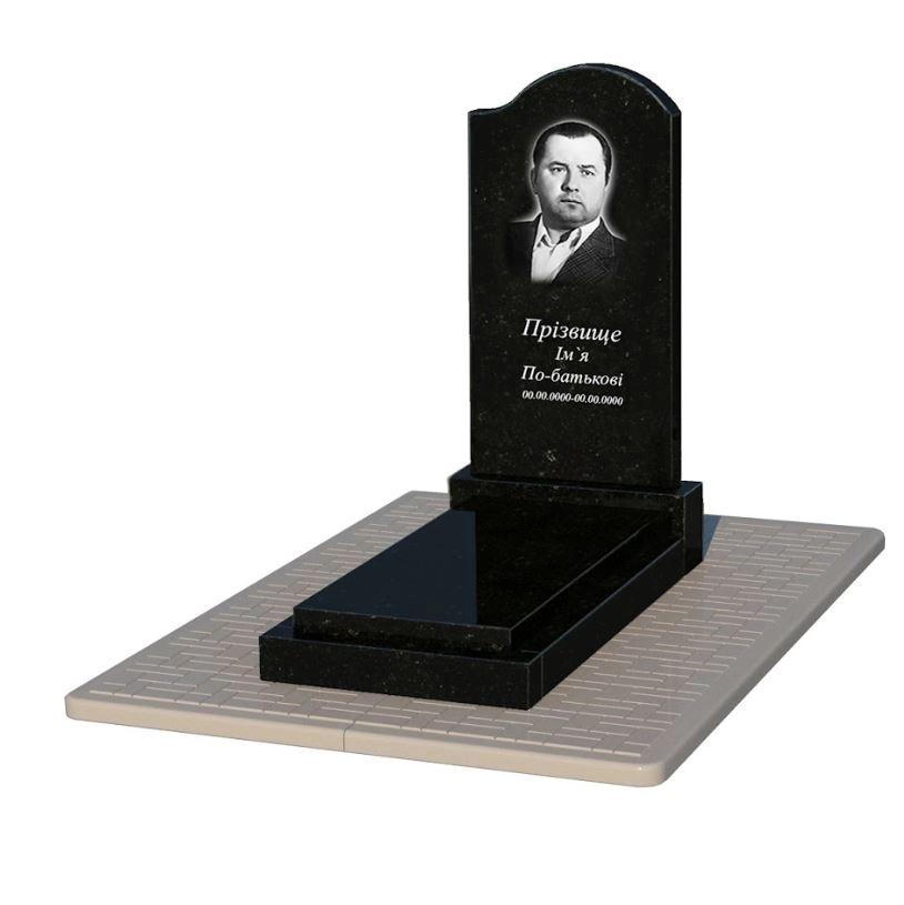 Основне Гранітний надгробок від виробника Україна одинарний із чорного граніту Коростишів з хвилею різьблений к12-kor-pf-100-50-08-011-r-pbd2