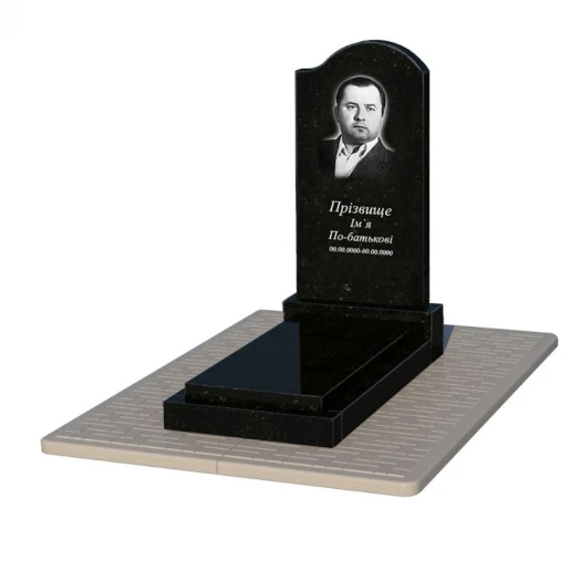 Гранітний надгробок від виробника Україна одинарний із чорного граніту Коростишів з хвилею різьблений к12-kor-pf-100-50-08-011-r-pbd2