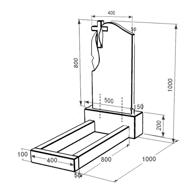 Размеры Памятник из гранита с плащаницей резной одинарный из черного гранита Коростышев с крестом резной к1-kor-npf-80-40-05-142