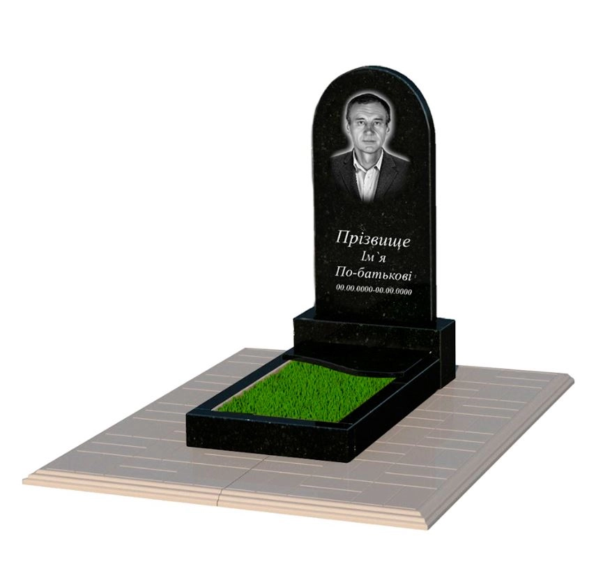 Основне Гранітна плита на могилу батькові одинарна із чорного граніту Коростишів з хвилею різьблена к5-kor-pf-80-40-05-006-l-pbd1