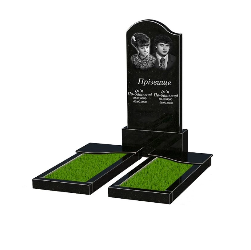 Основное Гранитный надгробный памятник вертикальный двойной из черного гранита Коростышев с волной резной к15-kor-npf-120-60-08-011