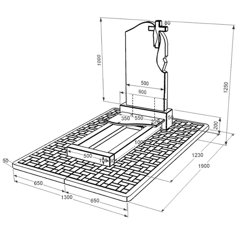 Размеры Одинарный гранитный памятник из черного гранита Коростышев с волной резной к3-kor-npf-100-50-08-142-r-pbd2