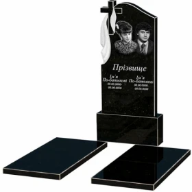 Основное Гранитный памятник с плащаницей и крестом резной формы двойной из черного гранита Коростышев к17-kor-npf-120-60-08-142
