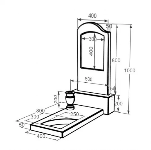 Размеры Мраморный памятник девушкам одинарный из мрамора Дайна с вырезанным уголком к9-dan-pf-80-40-05-011