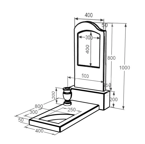 Розміри Мармуровий пам'ятник дівчинам одинарний з мармуру Дайна з вирізаним куточком к9-dan-pf-80-40-05-011