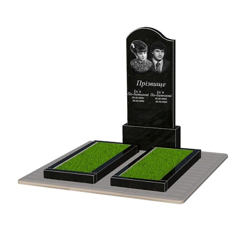 Основне Гранітна плита на могилу з квітником без плити подвійна з чорного граніту Коростишів з хвилею різьблена к14-kor-npf-120-60-08-011-l-pbd3