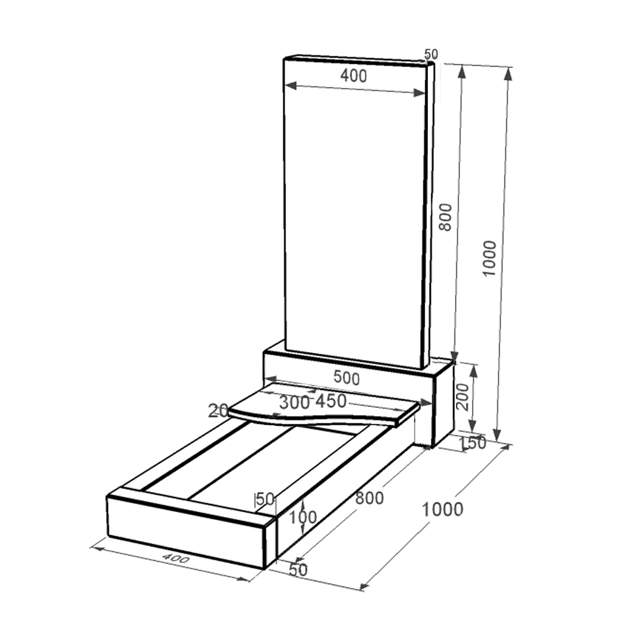 Размеры Гранитный памятник для папы одинарный левый серия Базис 001 из черного гранита Коростышевского карьера к3-kor-npf-80-40-05-001-r
