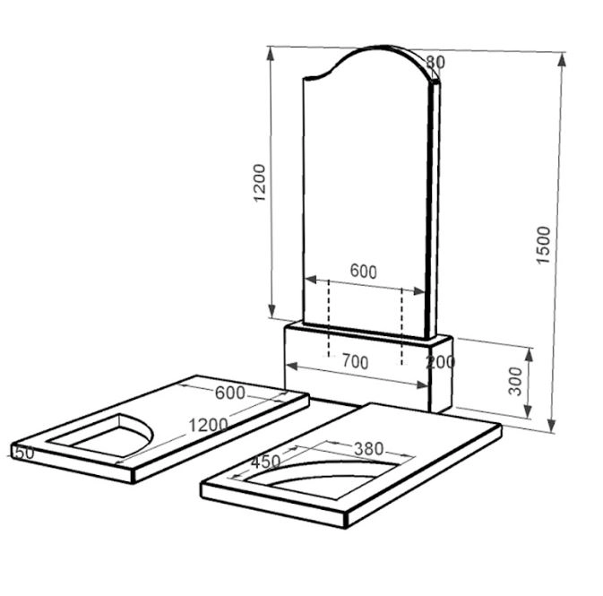 Розміри Пам'ятник на цвинтар з граніту поліровані фаски подвійний із чорного граніту Коростишів з вирізаним куточком к18-kor-pf-120-60-08-011-r
