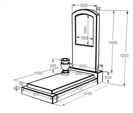 Розміри Мармуровий пам'ятник з гробницею одинарний з мармуру Дайна з дугою різьблений к12-dan-pf-100-50-08-009