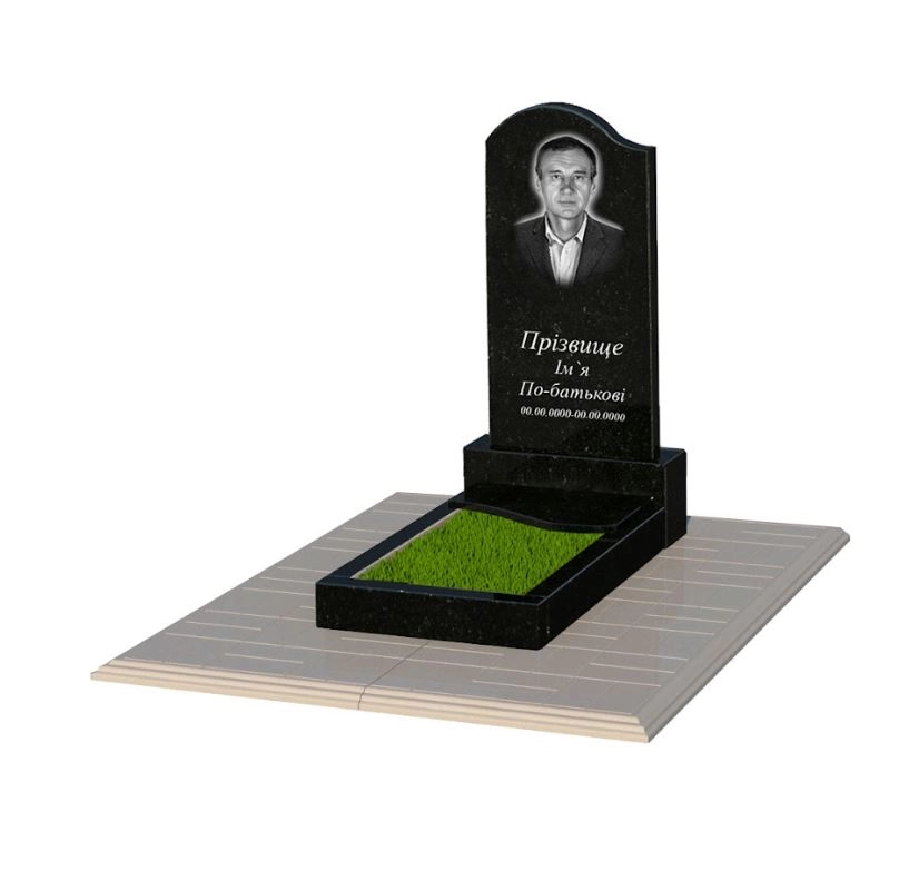 Основне Пам'ятник із граніту фігурний одинарний із чорного граніту Коростишів з хвилею різьблений к5-kor-pf-80-40-05-011-l-pbd1