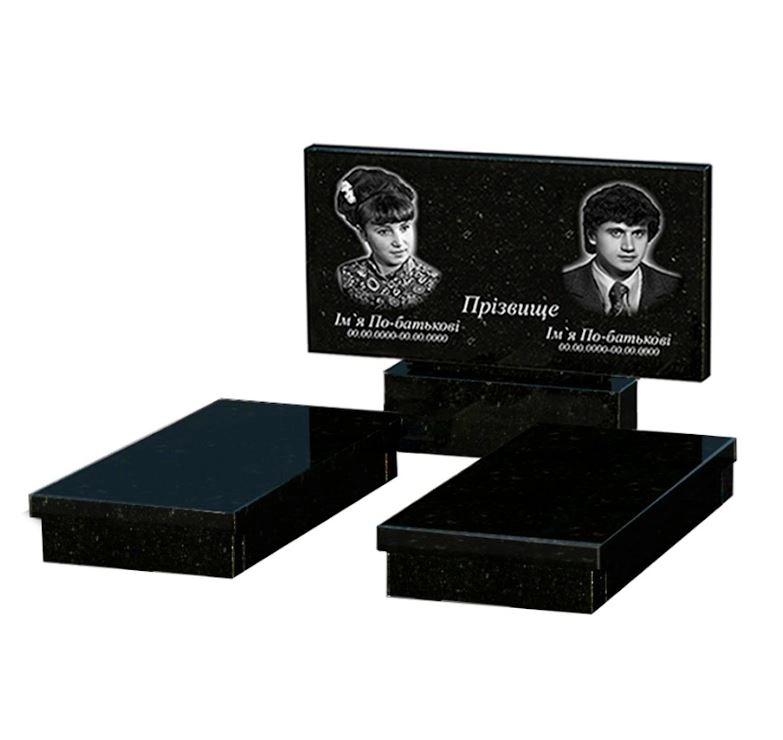 Основное Гранитный памятник среднего размера двойной из черного гранита Коростышев без резных работ к19-kor-pf-50-100-08-001