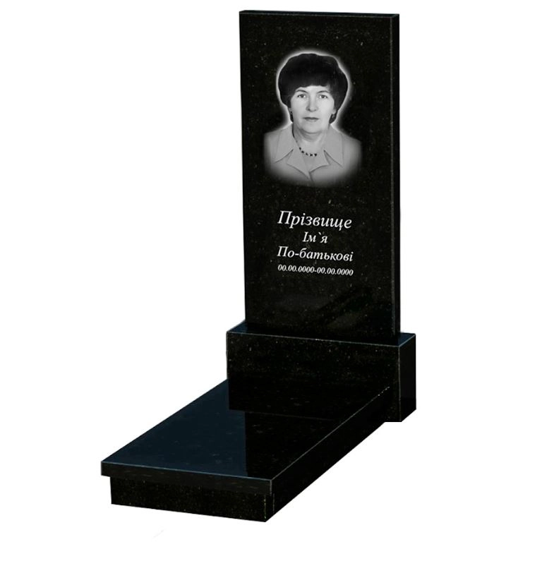 Основне Пам'ятник із граніту жіночий одинарний із чорного граніту Коростишів без різьблених робіт к10-kor-pf-120-60-08-001
