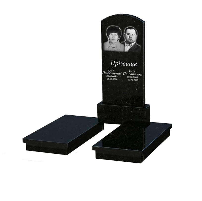 Основне Гранітний пам'ятник з гробницею подвійний із чорного граніту Коростишів з дугою різьблений к19-kor-pf-120-60-08-009
