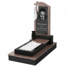 Памятник из гранита с цветником одинарный из гранита Токовский Коростышевский с крестом резной к3-tok-kor-pf-80-40-05-142-ck