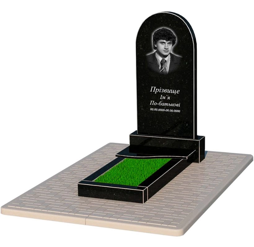 Основне Надгробок на могилу із граніту чорний Коростишев одинарний з хвилею різьблені к3-kor-npf-100-50-08-006-pbd2