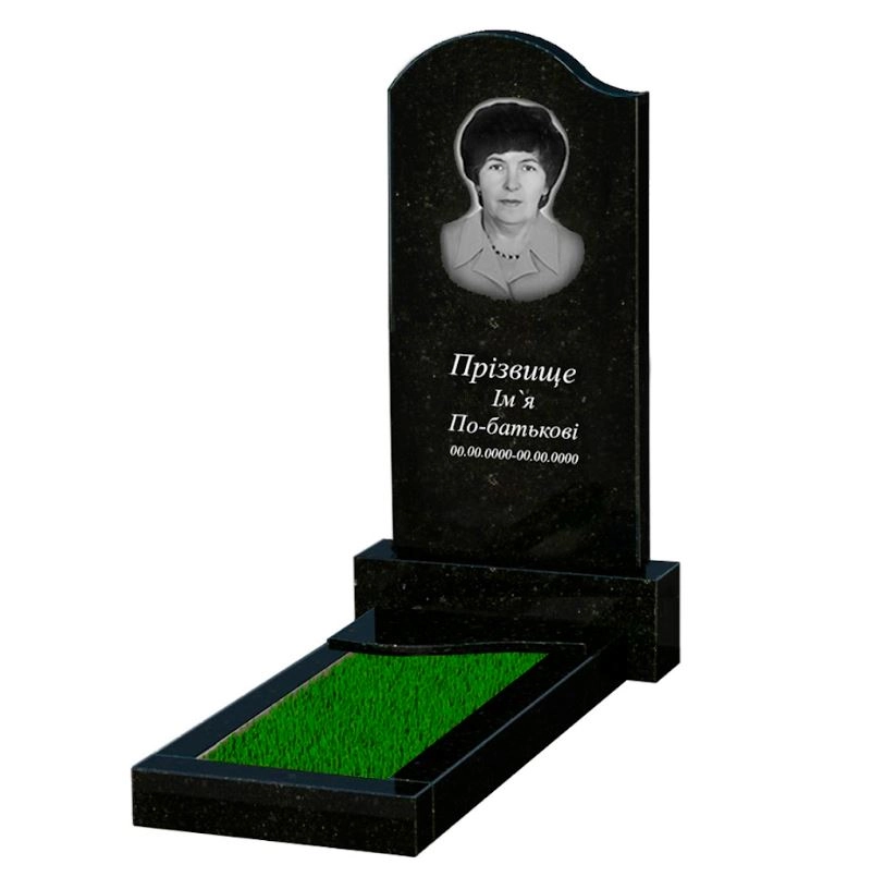 Основне Гранітний пам'ятник поліровані фаски одинарний із чорного граніту Коростишів з хвилею різьблений к4-kor-pf-100-50-08-011