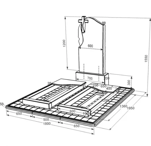Размеры Гранитный памятник с полным полированием сторон двойной из черного гранита Коростышев с волной резной к15-kor-npf-120-60-08-142-pbd3