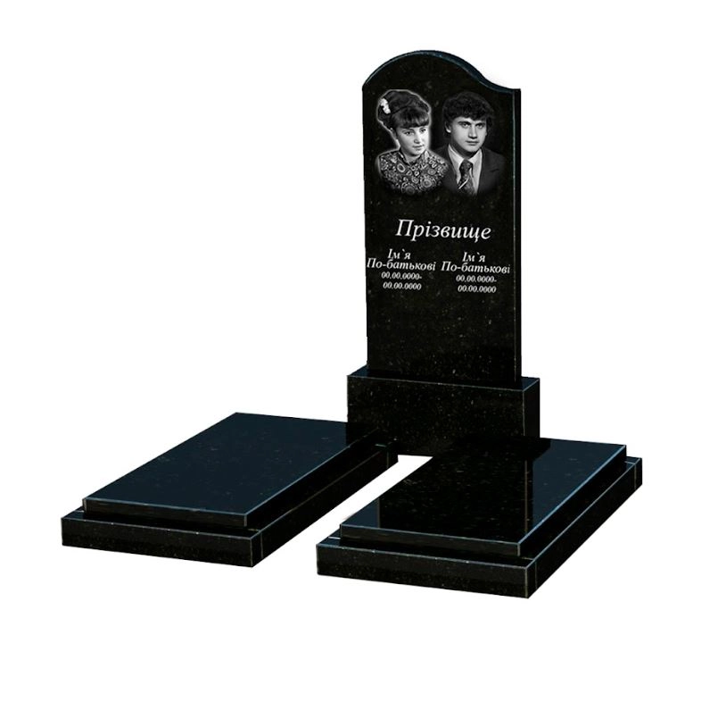 Основне Пам'ятник на цвинтар з граніту вертикальний подвійний із чорного граніту Коростишів з хвилею різьблений к21-kor-pf-120-60-08-011-l