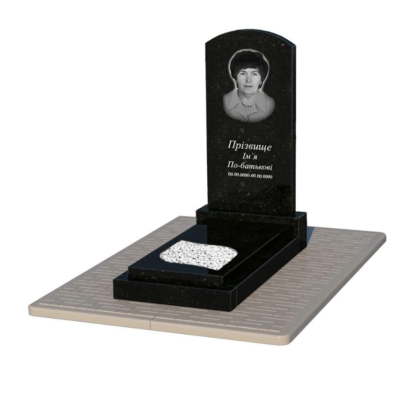 Основне Надгробок із граніту довжиною 115 см одинарний з листом різьблена робота із чорного граніту Коростишів Дуга 009 к13-kor-pf-100-50-08-009-pbd2