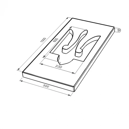Размеры Надгробная плита с Трезубом вырезанным 1000x500x50 из гранита плита Трезуб с неполированными фасками с неполированными торцами Букинского карьера симметричные pl-buk-npf-npt-100-50-05-TRIZUB