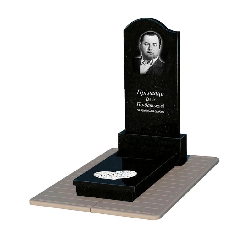 Основне Гранітний пам'ятник з 1 надгробком одинарний із чорного граніту Коростишів з серцем різьблена робота к11-kor-pf-120-60-08-011-l-pbd3