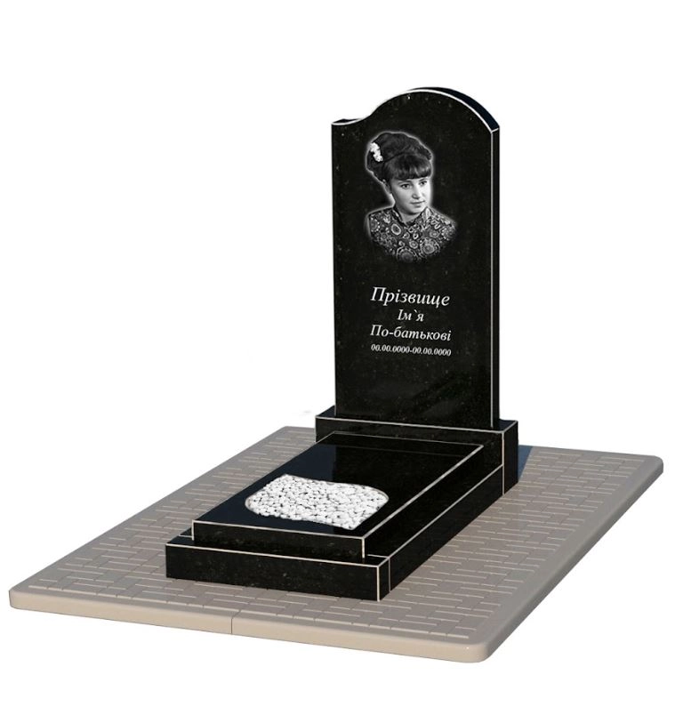 Основне Гранітний пам'ятник для доньки одинарний із чорного граніту Коростишів з листом різьблена робота к13-kor-npf-100-50-08-011-r-pbd2