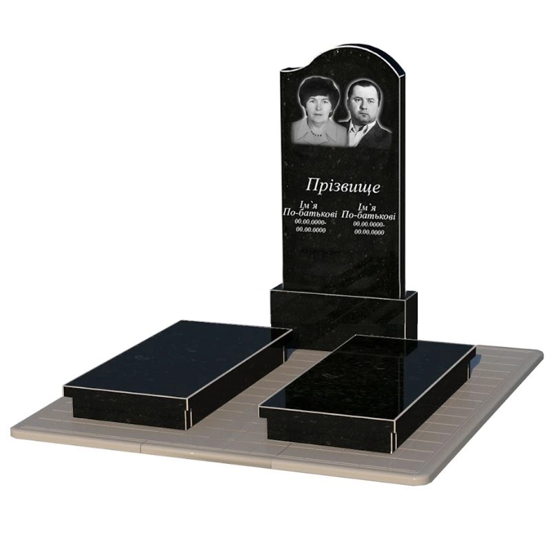 Основное Гранитный памятник супругам двойной из черного гранита Коростышев с волной резной к19-kor-npf-120-60-08-011-r-pbd3
