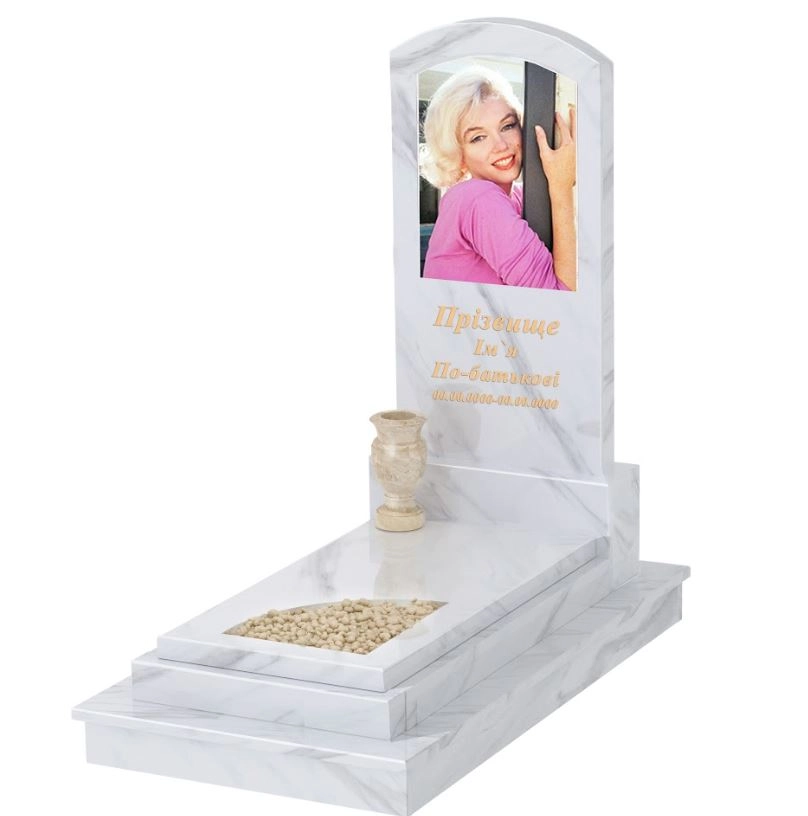 Основне Мармуровий пам'ятник для жінок одинарний з білого мармуру Волокас з вирізаним куточком к24-vol-pf-120-60-08-009-ck