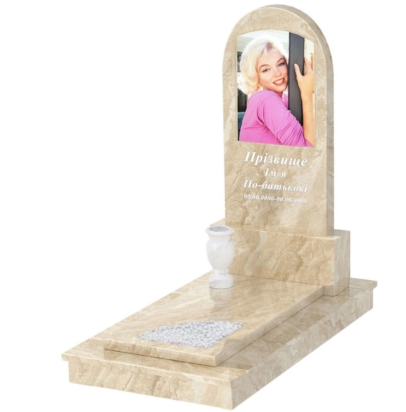 Основне Мармуровий пам'ятник широкий одинарний з мармуру Дайна з вирізаним куточком к9-dan-pf-120-60-08-006-ck