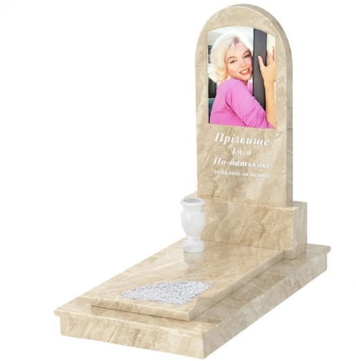 Мармуровий пам'ятник широкий одинарний з мармуру Дайна з вирізаним куточком к9-dan-pf-120-60-08-006-ck