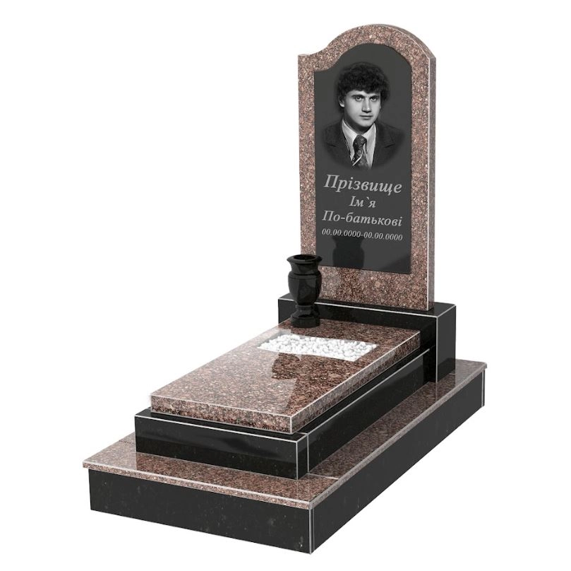Основное Памятник из гранита с неполированными фасками одинарный из гранита Токовский Коростышевский с вырезанным флагом к6-tok-kor-npf-80-40-05-011-R-ck