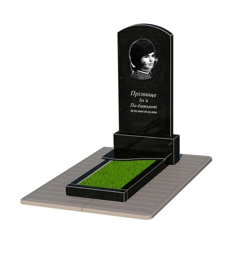 Основное Гранитный памятник стела 120х60 см одинарный с волной резной из черного гранита Коростышев Дуга 009 к3-kor-npf-120-60-08-009-pbd3