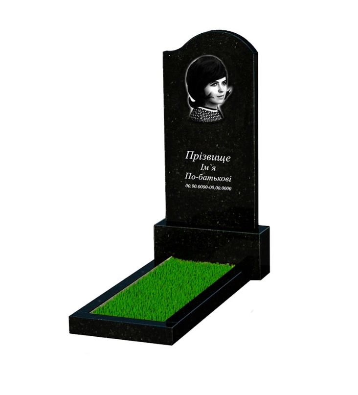 Основне Гранітний пам'ятник жіночий одинарний із чорного граніту Коростишів з хвилею різьблений к1-kor-pf-120-60-08-011-r
