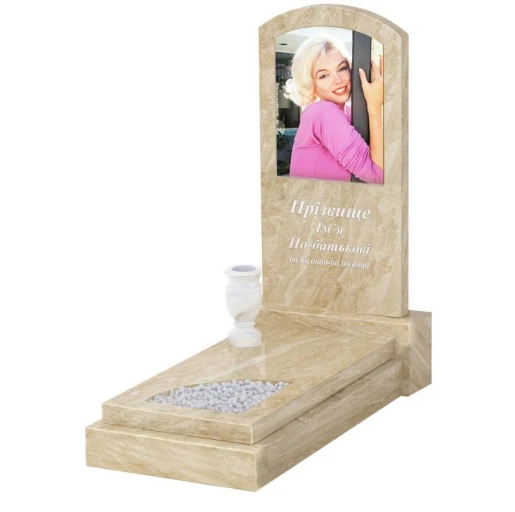 Мармуровий пам'ятник мамі одинарний з мармуру Дайна з вирізаним куточком к24-dan-pf-80-40-05-009
