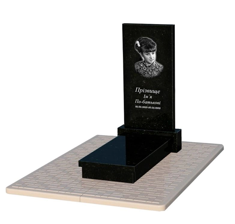 Основне Пам'ятник із граніту без різьблених робіт одинарний із чорного граніту Коростишів к10-kor-pf-100-50-08-001-pbd2