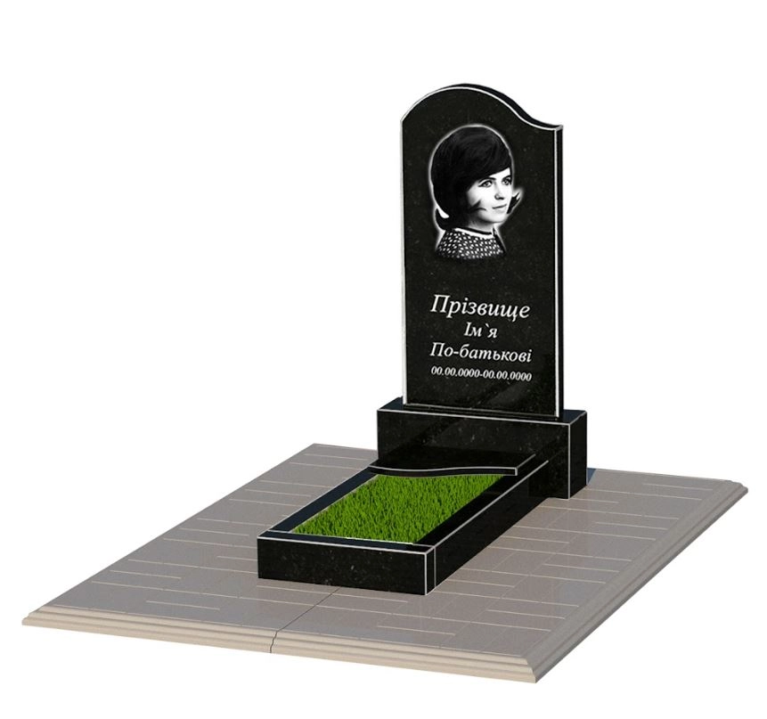 Основне Гранітний пам'ятник фігурної форми одинарний із чорного граніту Коростишів з хвилею різьблений к4-kor-npf-80-40-05-011-l-pbd1