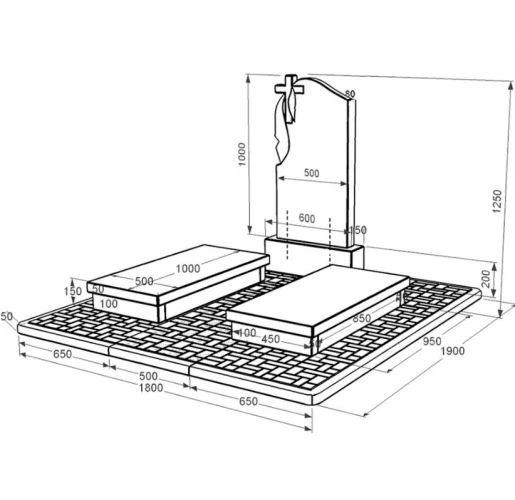 Размеры Гранитный памятник с плащаницей резной двойной из черного гранита Коростышев с крестом резной к19-kor-pf-100-50-08-142-pbd2
