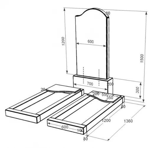 Размеры Гранитный памятник высотой 150 см двойной из черного гранита Коростышев с волной резной к16-kor-npf-120-60-08-011-r