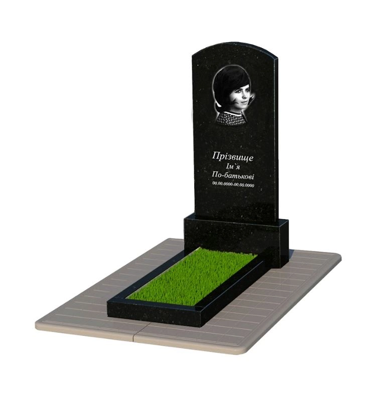 Основне Гранітний надгробок з квітником без плити одинарне з дугою різьблене із чорного граніту Коростишів Дуга 009 к1-kor-pf-120-60-08-009-pbd3