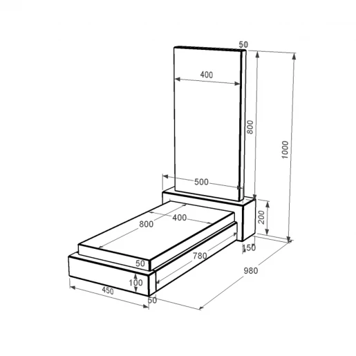 Размеры Гранитный памятник для девушки одинарный из черного гранита Коростышев без резных работ к12-kor-npf-80-40-05-001