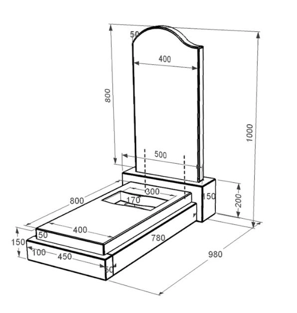Размеры Гранитный памятник фигурный одинарный из черного гранита Коростышев с вырезанным флагом к6-kor-npf-80-40-08-011