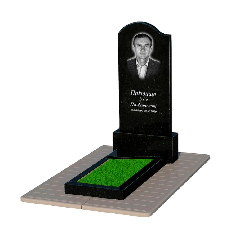 Основне Гранітний пам'ятник елітний одинарний із чорного граніту Коростишів з хвилею різьблений к4-kor-pf-120-60-08-011-l-pbd3