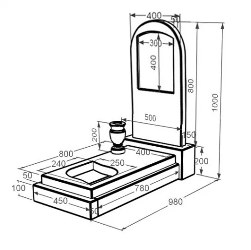 Розміри Мармуровий пам'ятник висотою 100 см одинарний з мармуру Дайна з листом різьблена робота к13-dan-pf-80-40-05-006
