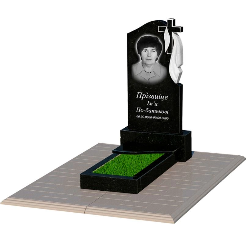 Основное Гранитный памятник для матери одинарный из черного гранита Коростышев с волной резной к3-kor-pf-80-40-05-142-r-pbd1