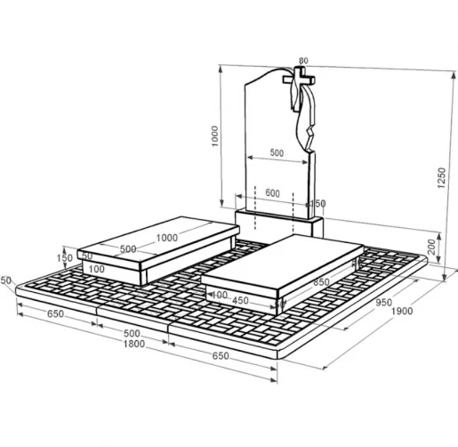 Размеры Гранитный памятник с крестом резной двойной из черного гранита Коростышев к19-kor-npf-100-50-08-142-r-pbd2