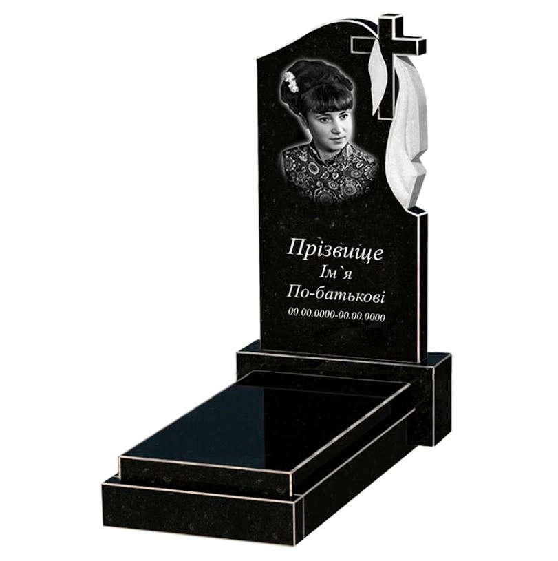 Основне Пам'ятник із граніту 100 см висотою одинарний із чорного граніту Коростишів з хрестом та плащаницею різьблений к12-kor-npf-80-40-05-142-r